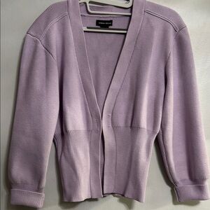 Purple Cardigan Sweater with V-Neck and Ribbed Cuffs